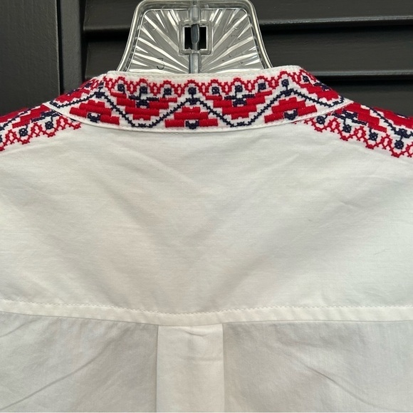 J. Crew Tunic/Mini Shirtdress Embroidered Red & Navy Geometric Patterns, Size Sm - Picture 12 of 16